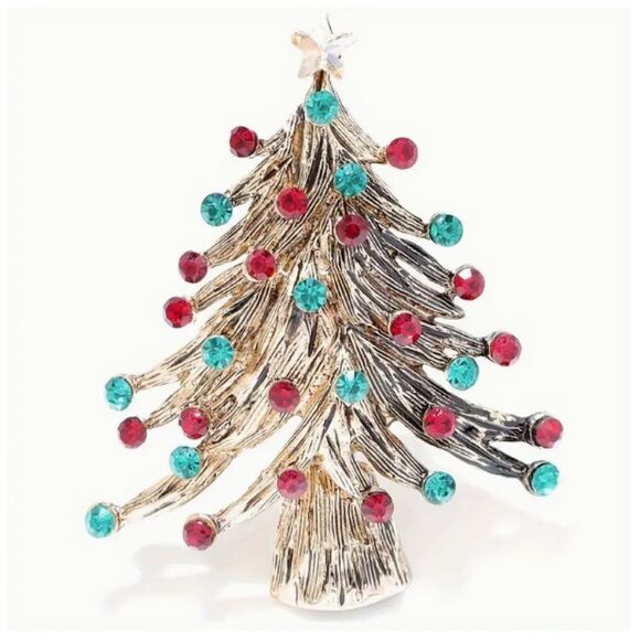 Silver Christmas Tree Rhinestone Brooch Pin Elegant Jewelry Accessory Fashion - Picture 1 of 3